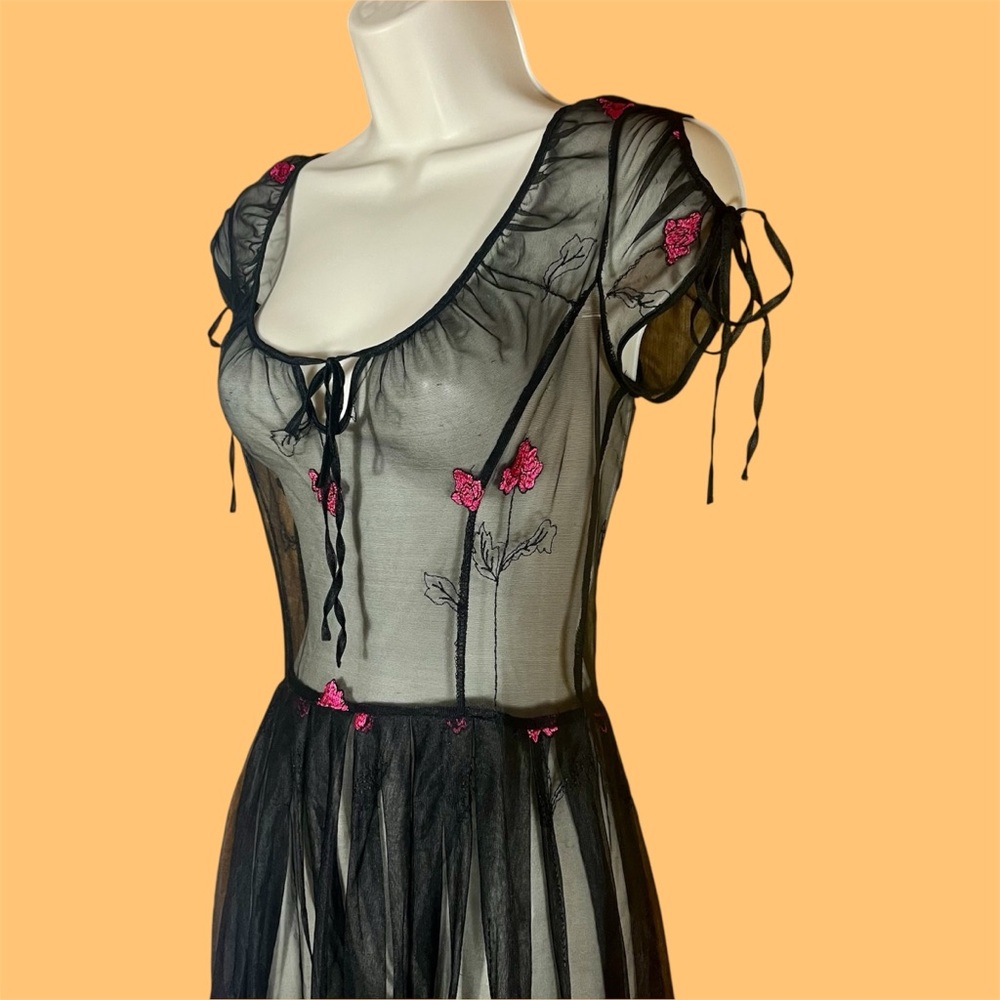 Vintage Betsey Johnson Sheer Dress Embroidered 90s Y2K Whimsygoth Fairy Floral P - Picture 4 of 14